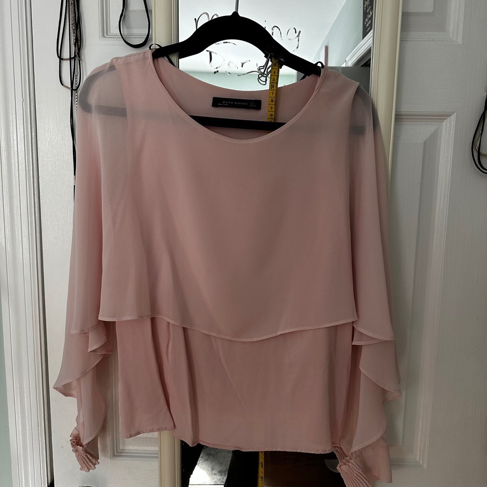 ZARA WOMAN Pink Layered Chiffon Long Sleeve Blouse Top EUR L
